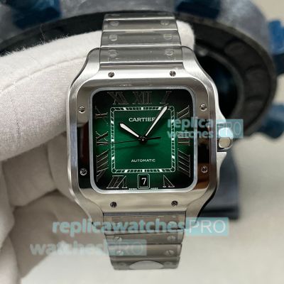 BV Factory Swiss Replica Cartier Santos Large Size Men’s Stainless Steel Watch with Green Dial 